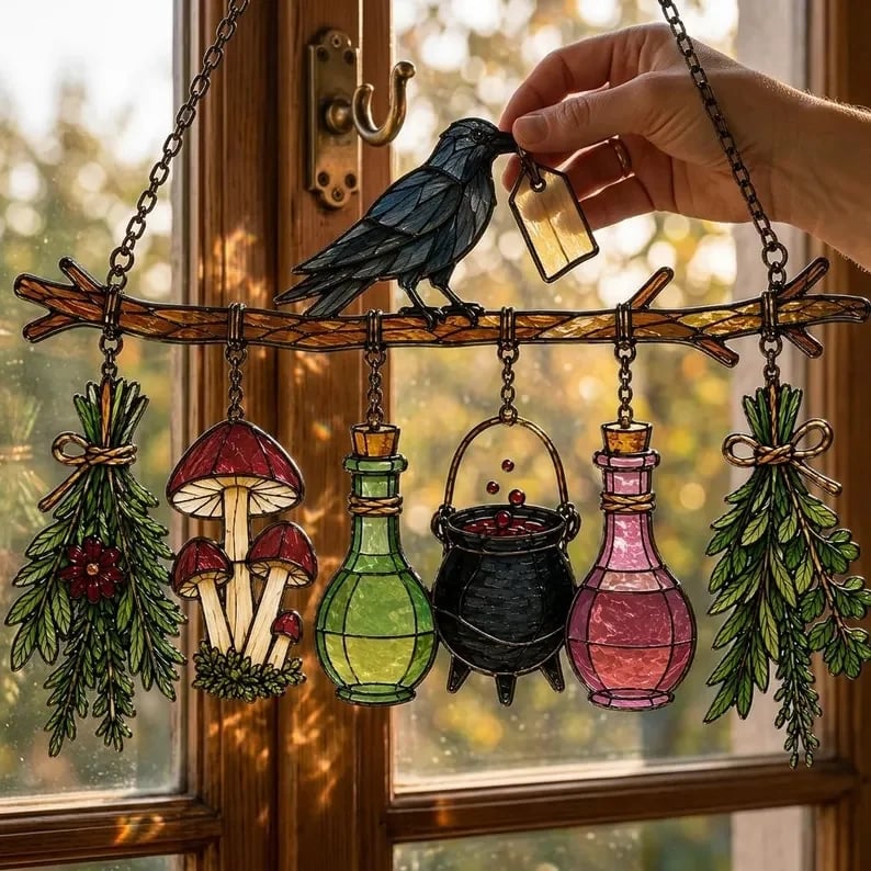 🔥Last Day 49% OFF – 🖤🐦‍⬛Raven Witch Suncatcher