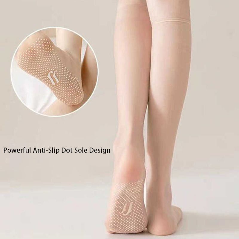 👗Ultra Thin Crystal Sheer Knee High Socks, Non Slip Silicone Grip Sole