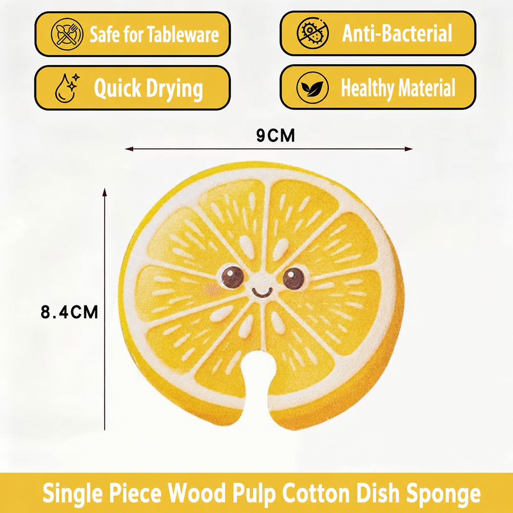 🍎Cute Fruit-Shaped Wood Pulp Sponge, Double Sided Non Scratch Kitchen Scrub Pads