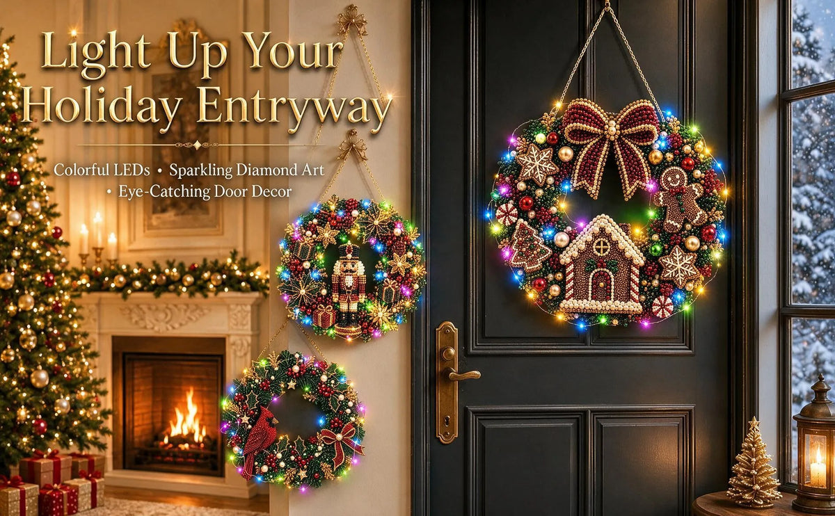 ✨DIY Diamond Painting Christmas Wreath Lighted Acrylic Holiday Door Hanging Decor🎄