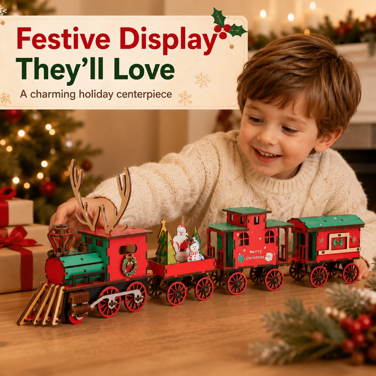 🎄LAST DAY 50% OFF – DIY wooden Christmas train set – 3D assembly puzzle