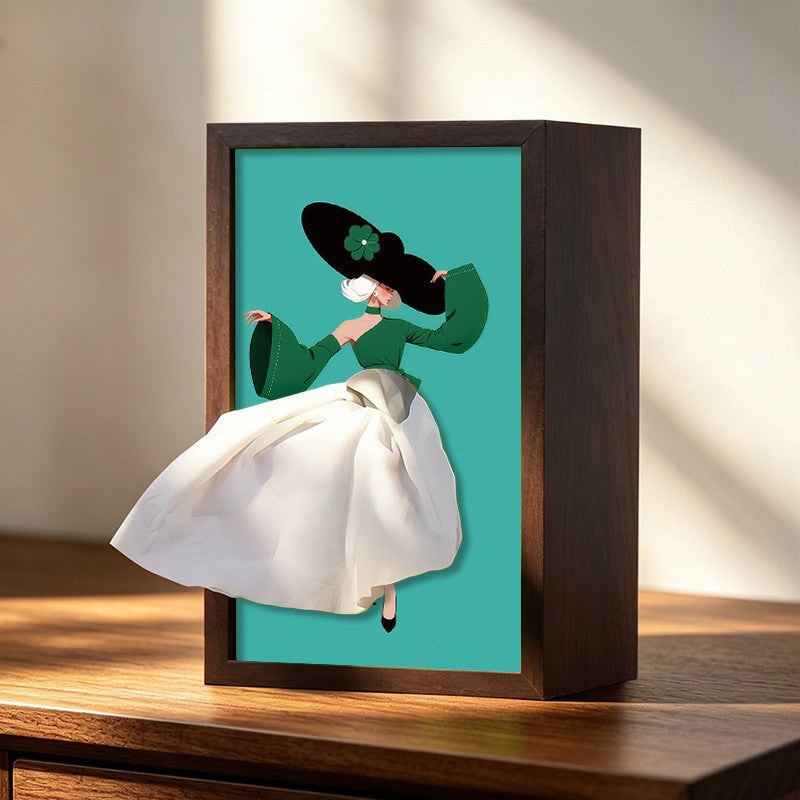 50% OFF - Solid Walnut Wooden Ballet Girl Paper Tray / Natural Wooden Napkin Holder