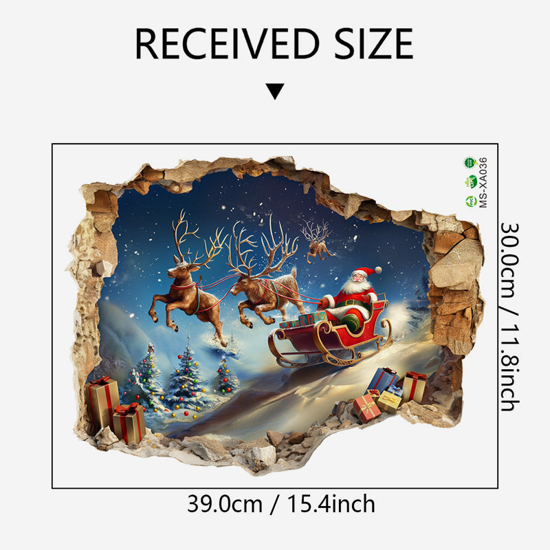 3D Santa Claus Sleigh Wall Sticker