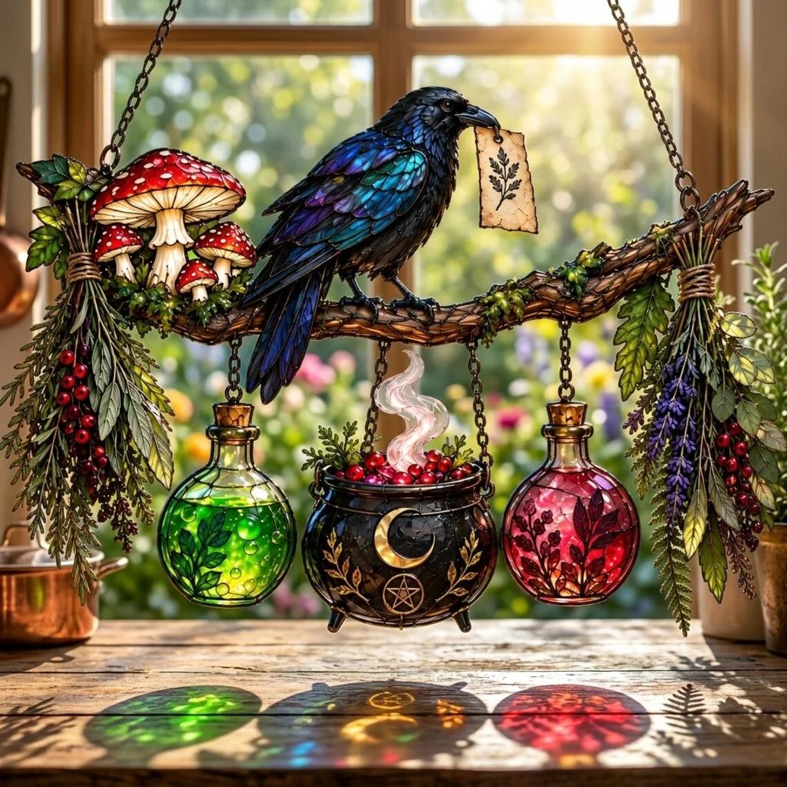 🔥Last Day 49% OFF – 🖤🐦‍⬛Raven Witch Suncatcher