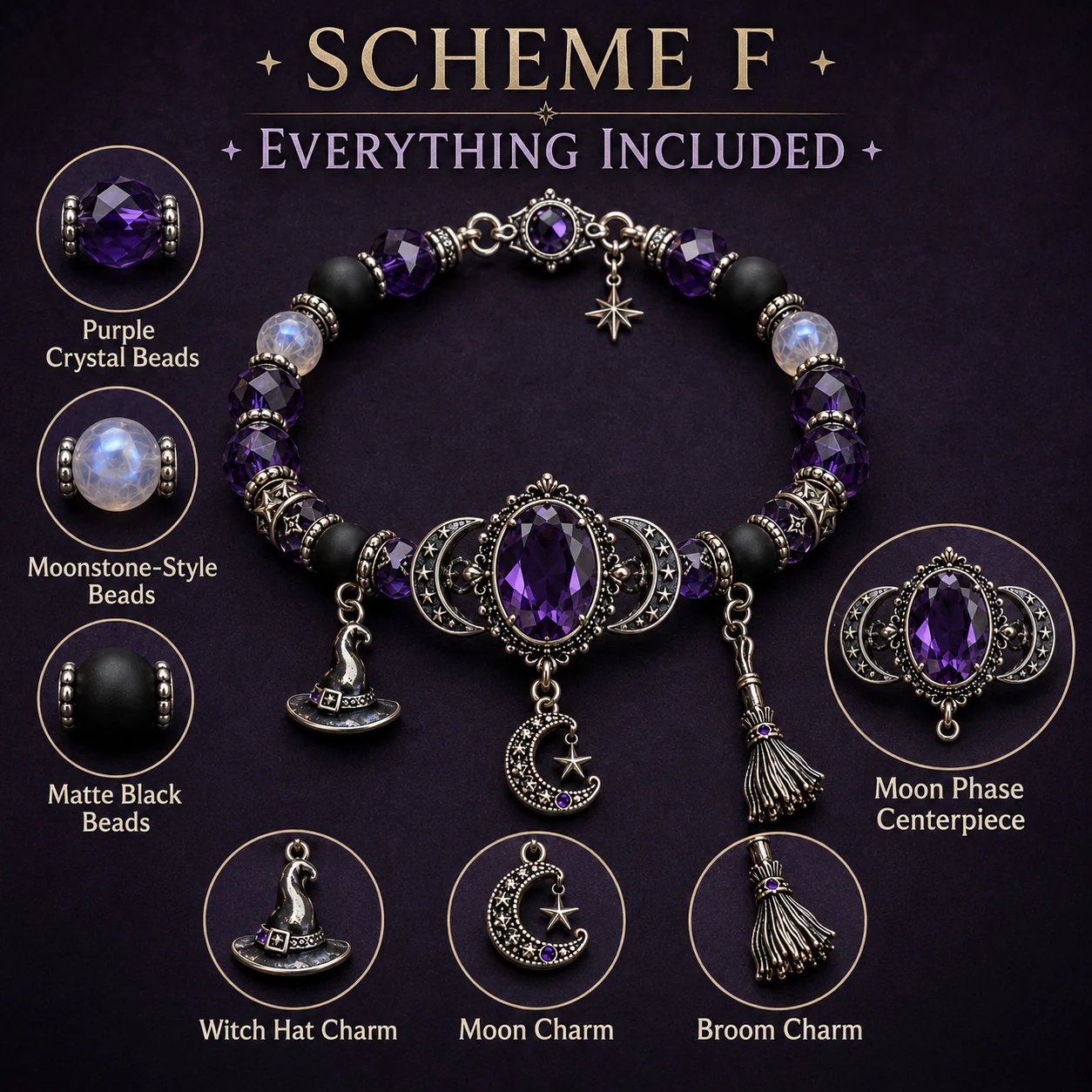 🔥 LAST DAY 49% OFF – 🔮 Witch’s Crystal Moon Charm Bracelet