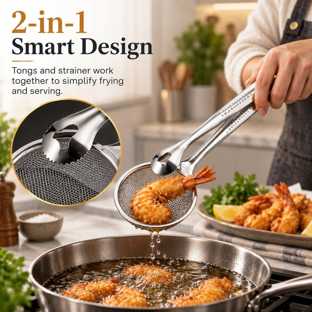 2‐in‐1 Oil‐Frying Filter Clip, Kitchen Food Strainer Tongs for Fried Food 🍳