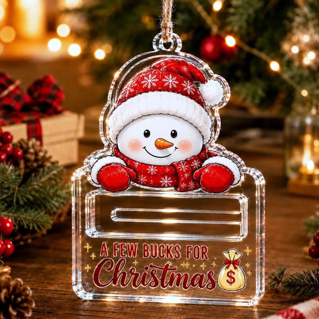 🎄Crystal-Clear Christmas Cash Holder Ornament | Premium Clear Acrylic with Festive Character Detail, Hidden Cash Slot & Hanging Rope Included 💵✨