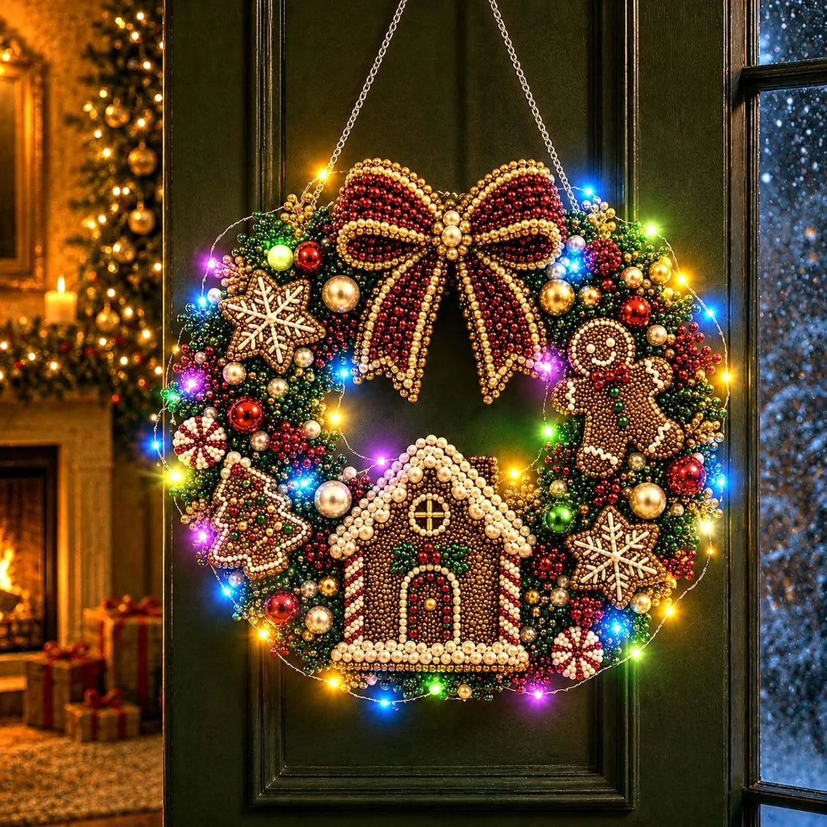 ✨DIY Diamond Painting Christmas Wreath Lighted Acrylic Holiday Door Hanging Decor🎄