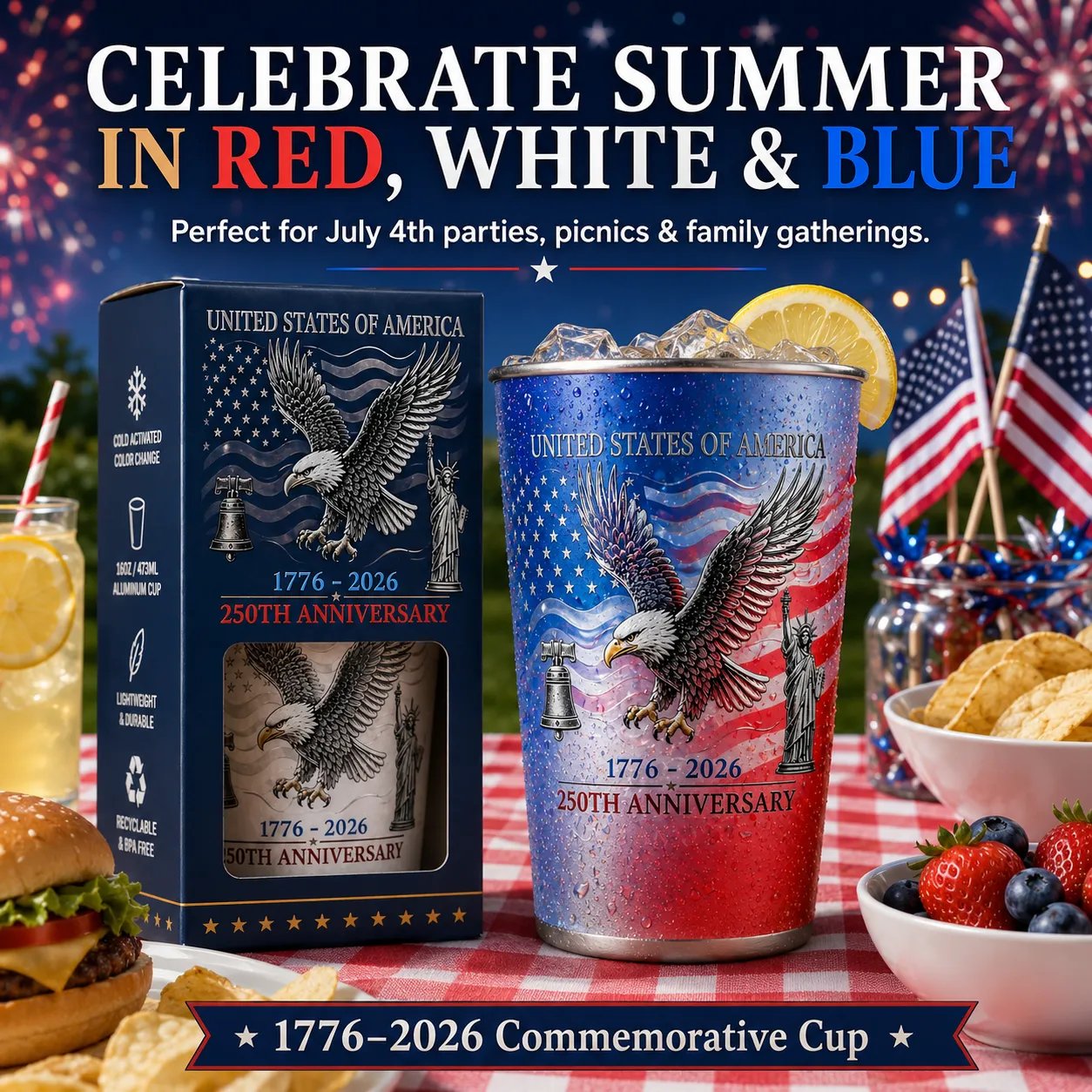 🔥LAST DAY 49% OFF -🦅 Pour Ice-Cold Beer | USA 250th Anniversary Color Changing Cup 🎉