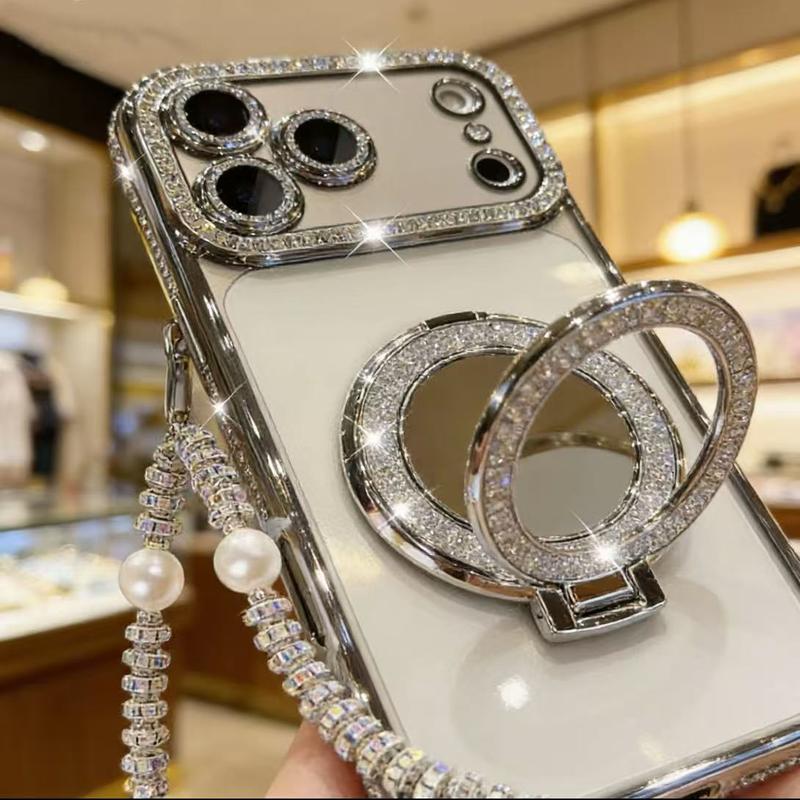 Women's Phone Case with Mirror and Stand for iPhone 12/13/14/15/16/17 Pro Max, 17Air, 14/15/16 Plus