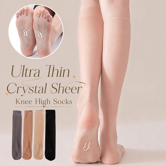 👗Ultra Thin Crystal Sheer Knee High Socks, Non Slip Silicone Grip Sole