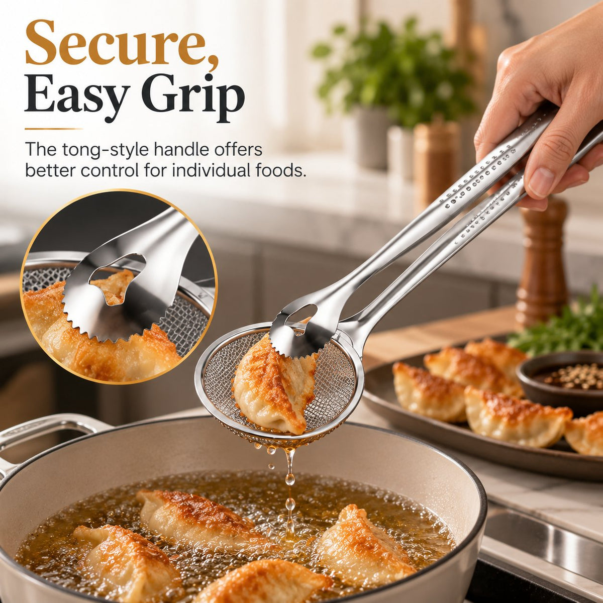 2‐in‐1 Oil‐Frying Filter Clip, Kitchen Food Strainer Tongs for Fried Food 🍳