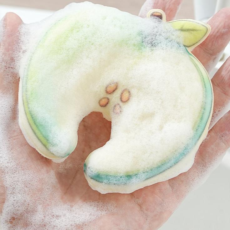 🍎Cute Fruit-Shaped Wood Pulp Sponge, Double Sided Non Scratch Kitchen Scrub Pads
