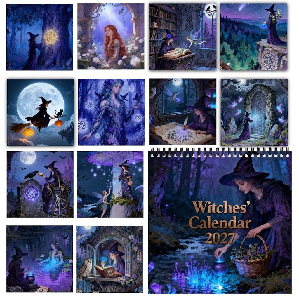 Witches’ Calendar 2027 Wall Calendar – 12-Month Mystical Witch Calendar, Enchanted Forest Hanging Wall Planner for Wicca, Witchcraft & Magic Lovers