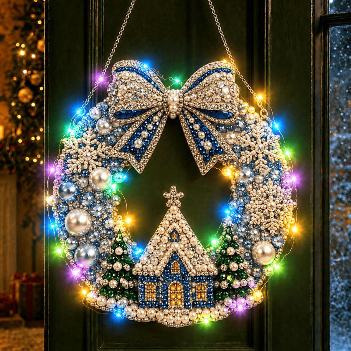 ✨DIY Diamond Painting Christmas Wreath Lighted Acrylic Holiday Door Hanging Decor🎄