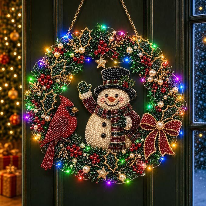 ✨DIY Diamond Painting Christmas Wreath Lighted Acrylic Holiday Door Hanging Decor🎄