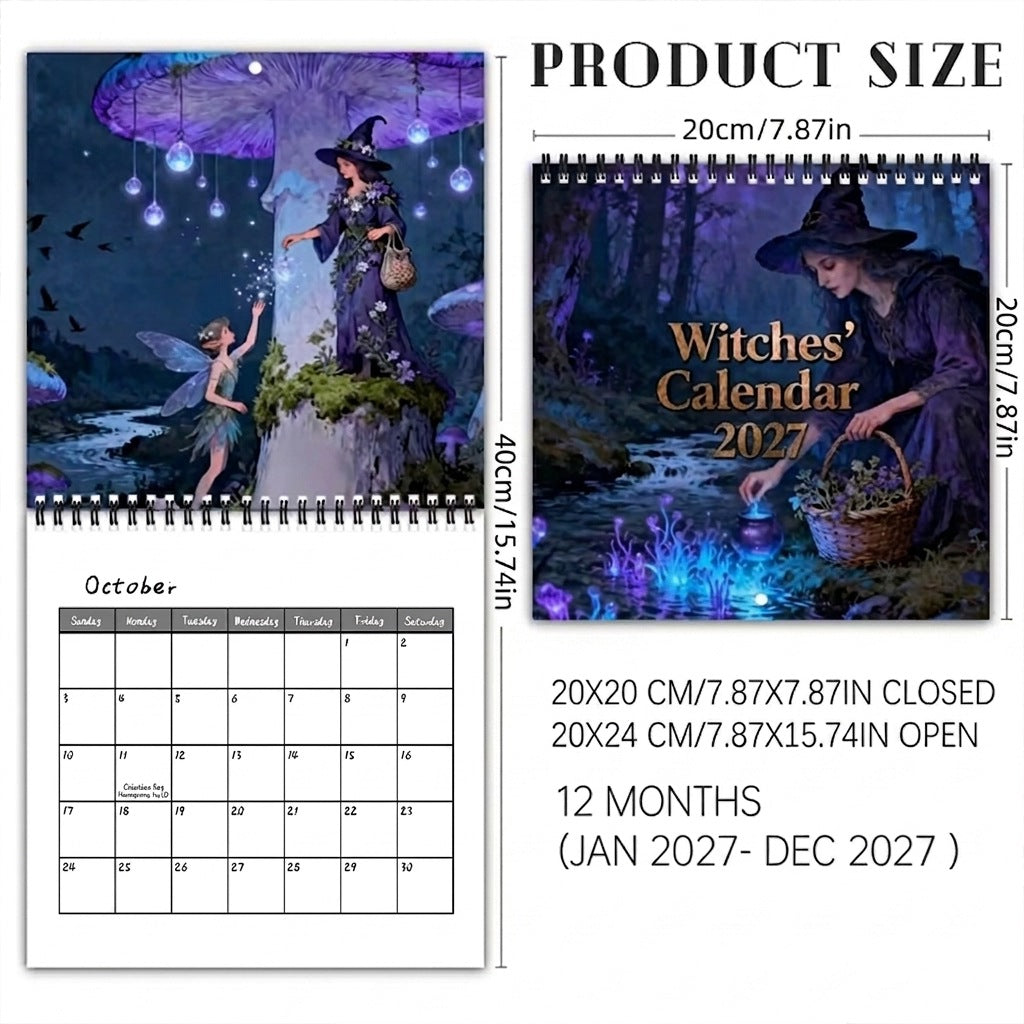 Witches’ Calendar 2027 Wall Calendar – 12-Month Mystical Witch Calendar, Enchanted Forest Hanging Wall Planner for Wicca, Witchcraft & Magic Lovers