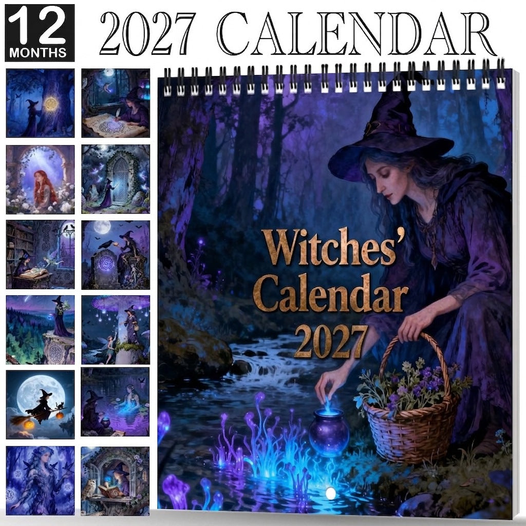 Witches’ Calendar 2027 Wall Calendar – 12-Month Mystical Witch Calendar, Enchanted Forest Hanging Wall Planner for Wicca, Witchcraft & Magic Lovers