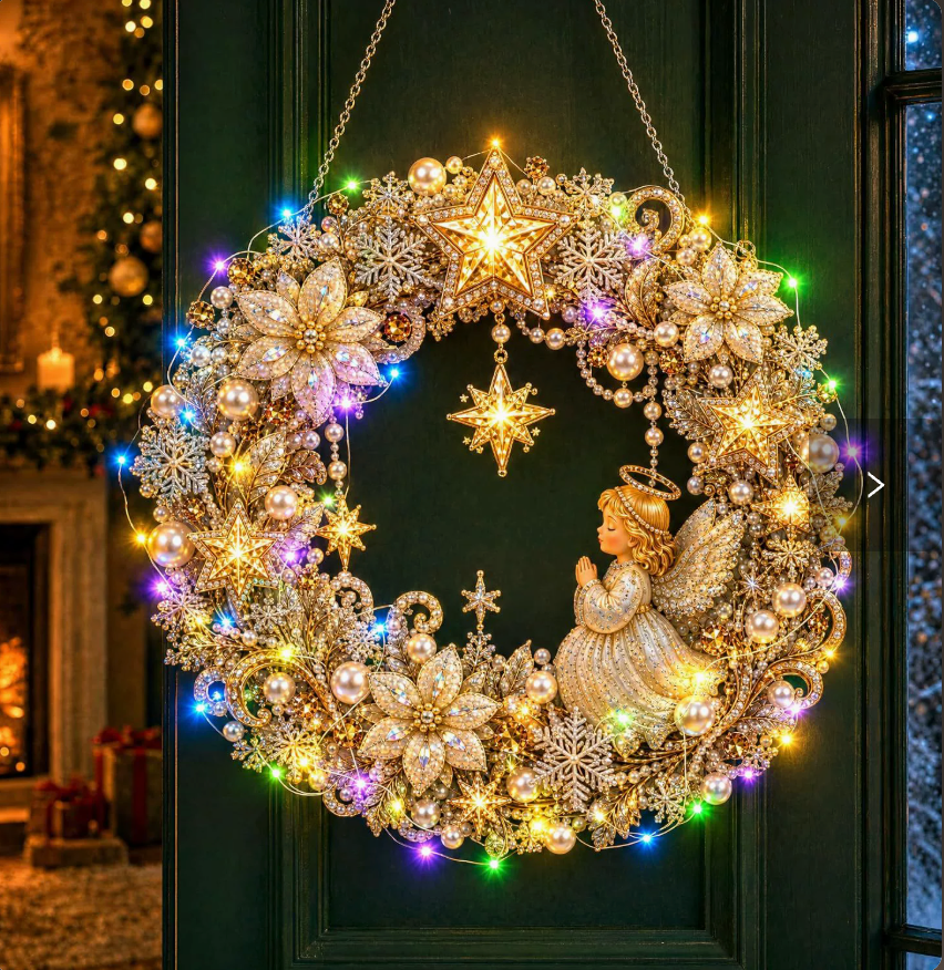 ✨DIY Diamond Painting Christmas Wreath Lighted Acrylic Holiday Door Hanging Decor🎄