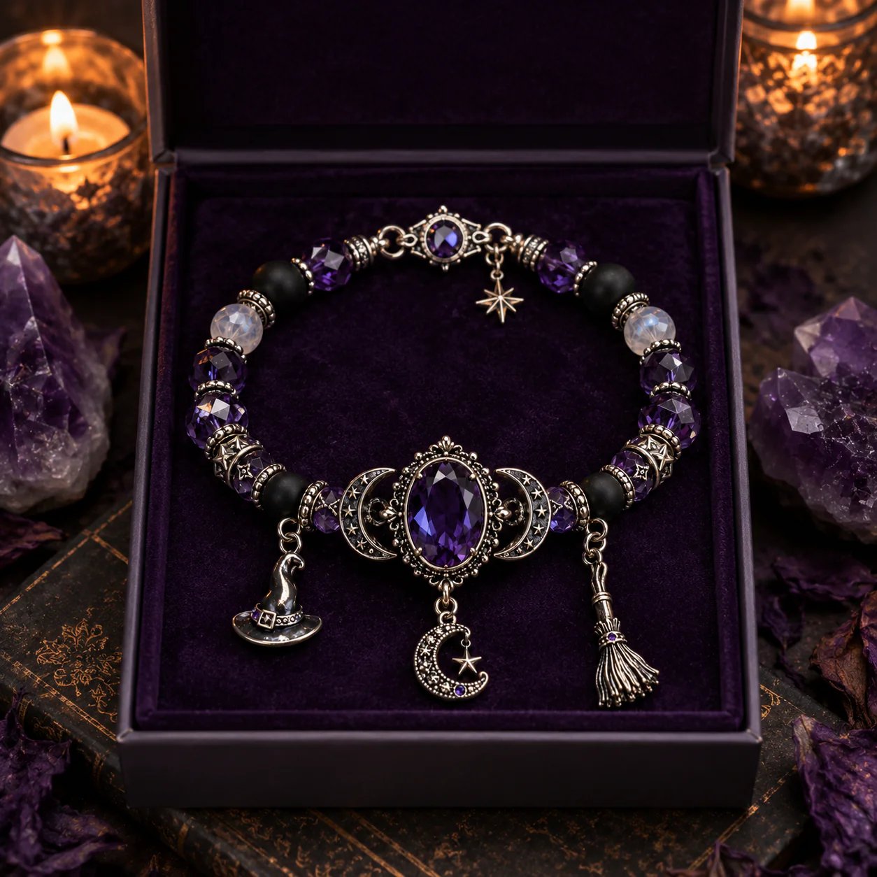 🔥 LAST DAY 49% OFF – 🔮 Witch’s Crystal Moon Charm Bracelet