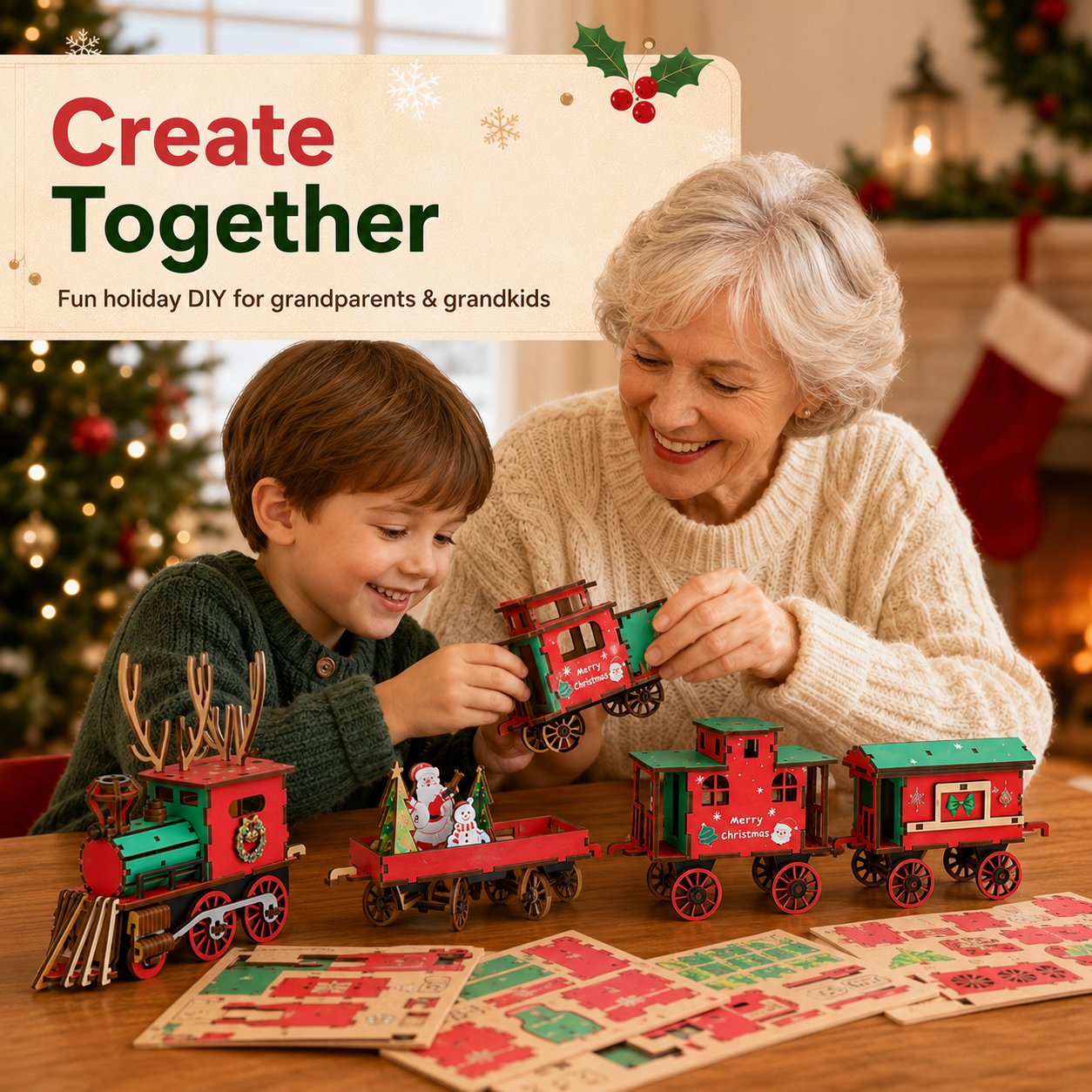 🎄LAST DAY 50% OFF – DIY wooden Christmas train set – 3D assembly puzzle