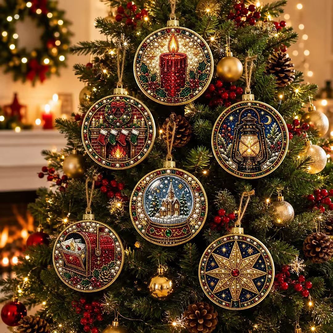 🎄🦌 6-Pack Christmas Diamond Painting Ornament Kit | Make Beautiful Hand‐Made Decorations🎁