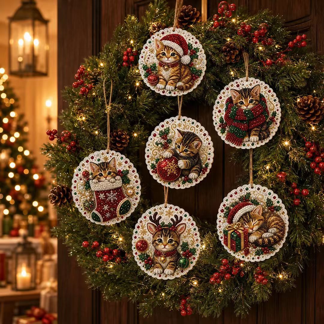 🎄🦌 6-Pack Christmas Diamond Painting Ornament Kit | Make Beautiful Hand‐Made Decorations🎁