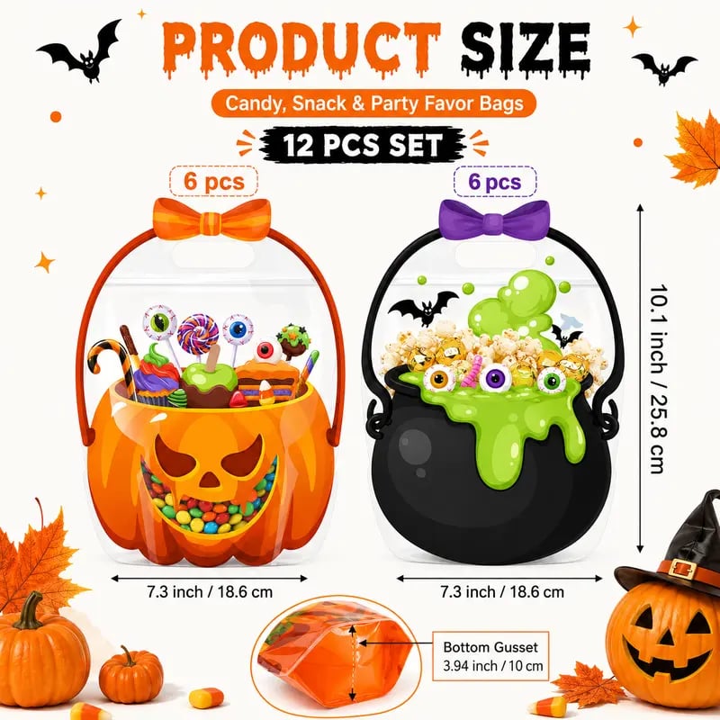 🎃 Halloween Goodie Bags – 12/24/36/48/60 Pcs Treat Bags 👻🧡