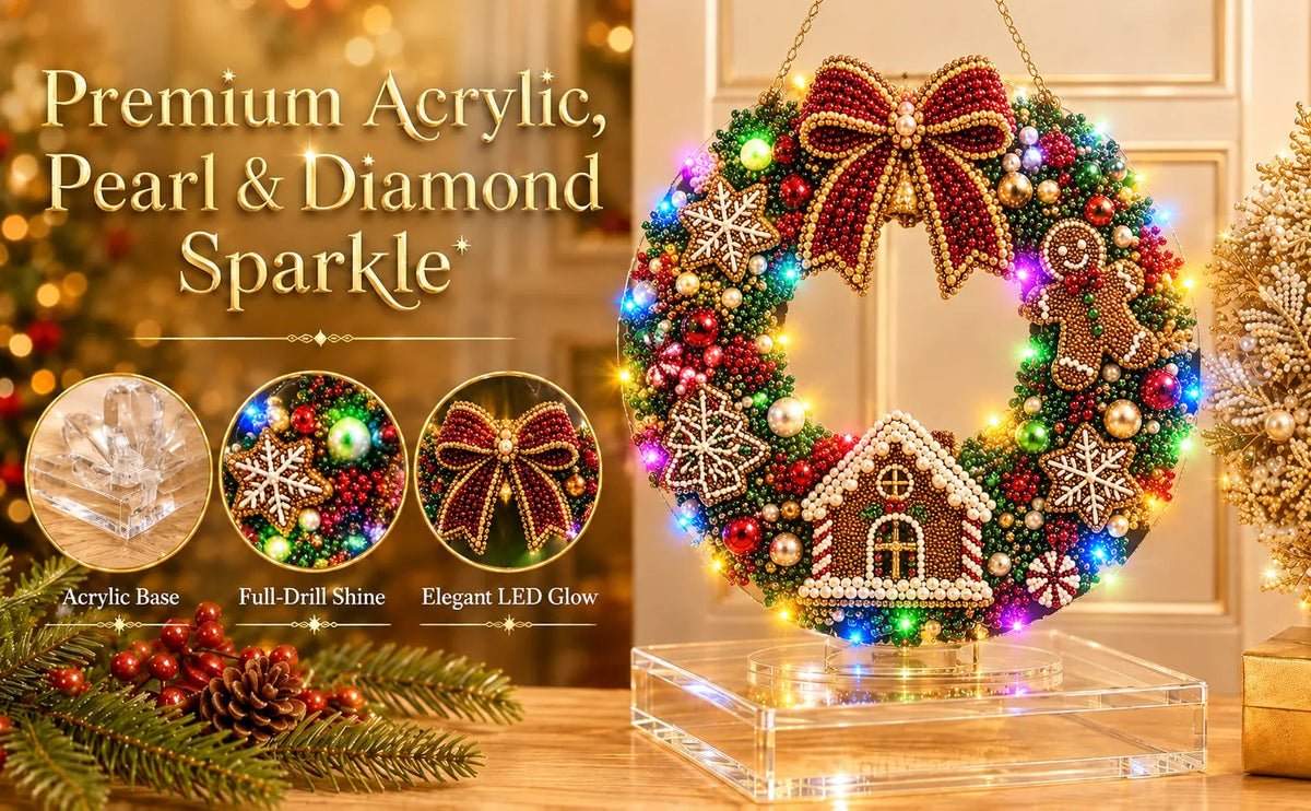 ✨DIY Diamond Painting Christmas Wreath Lighted Acrylic Holiday Door Hanging Decor🎄