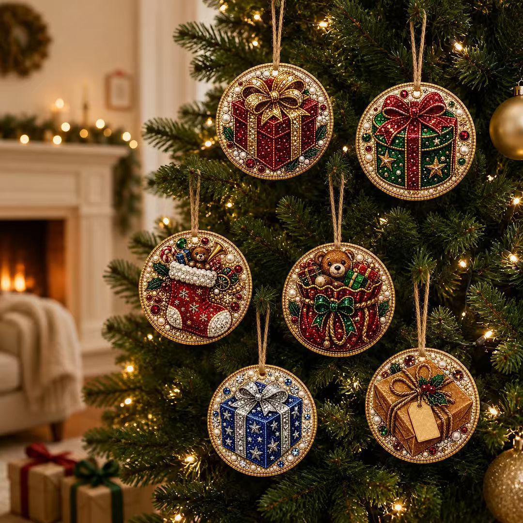 🎄🦌 6-Pack Christmas Diamond Painting Ornament Kit | Make Beautiful Hand‐Made Decorations🎁