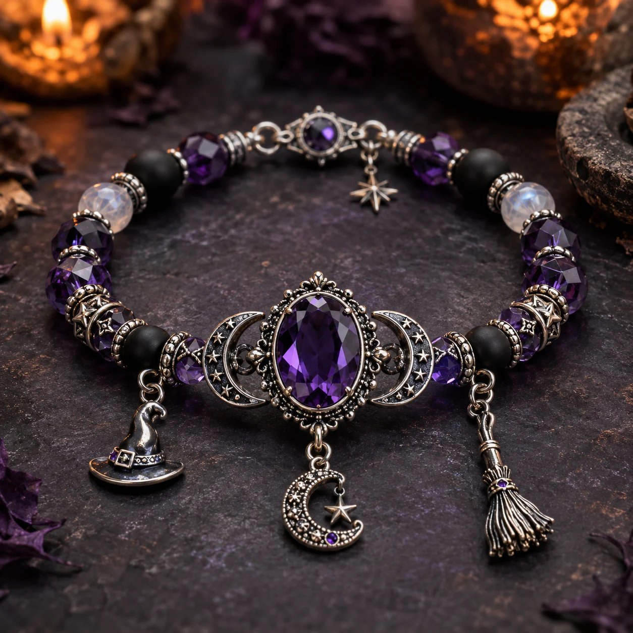 🔥 LAST DAY 49% OFF – 🔮 Witch’s Crystal Moon Charm Bracelet
