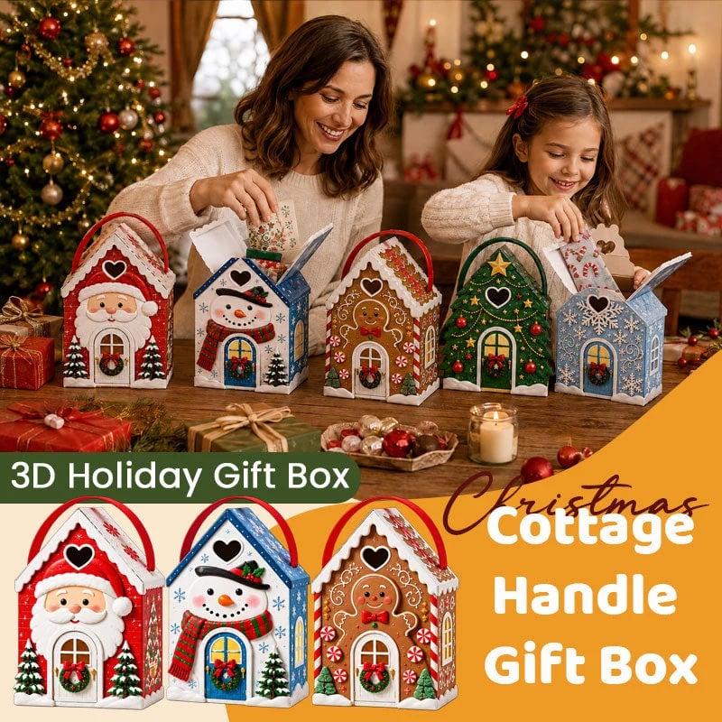 🏠 Christmas Cottage Handle Gift Box – 3D House‐Shaped Festive Packaging For Small Treats
