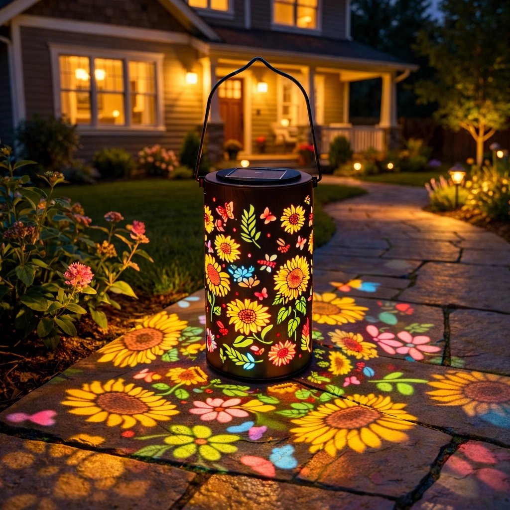🌞Colorful, solar-powered garden lantern with sunflower light effect