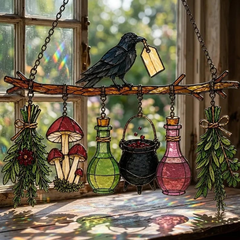🔥Last Day 49% OFF – 🖤🐦‍⬛Raven Witch Suncatcher