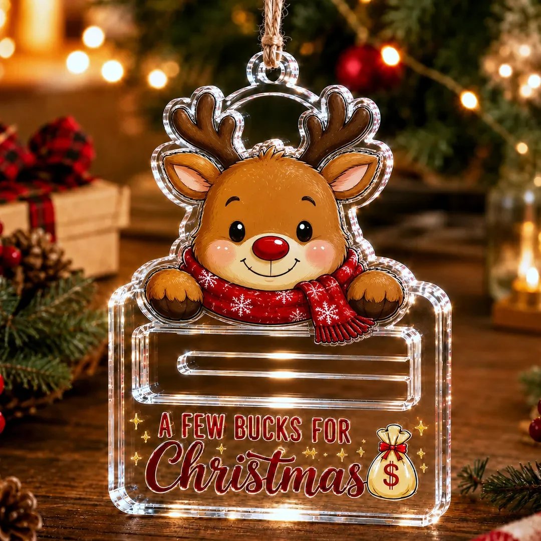 🎄Crystal-Clear Christmas Cash Holder Ornament | Premium Clear Acrylic with Festive Character Detail, Hidden Cash Slot & Hanging Rope Included 💵✨