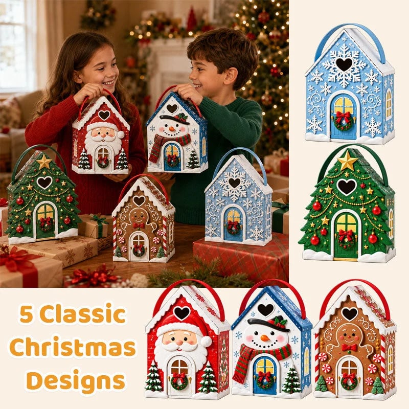 🏠 Christmas Cottage Handle Gift Box – 3D House‐Shaped Festive Packaging For Small Treats