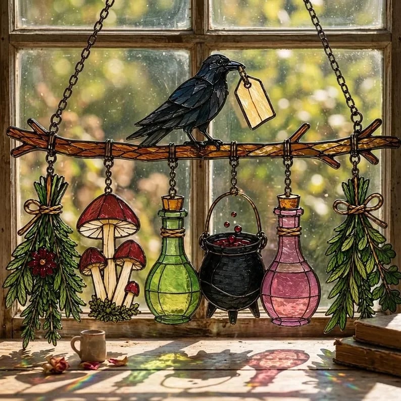 🔥Last Day 49% OFF – 🖤🐦‍⬛Raven Witch Suncatcher