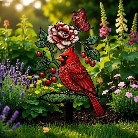 🐦Cardinal Art Garden Stake
