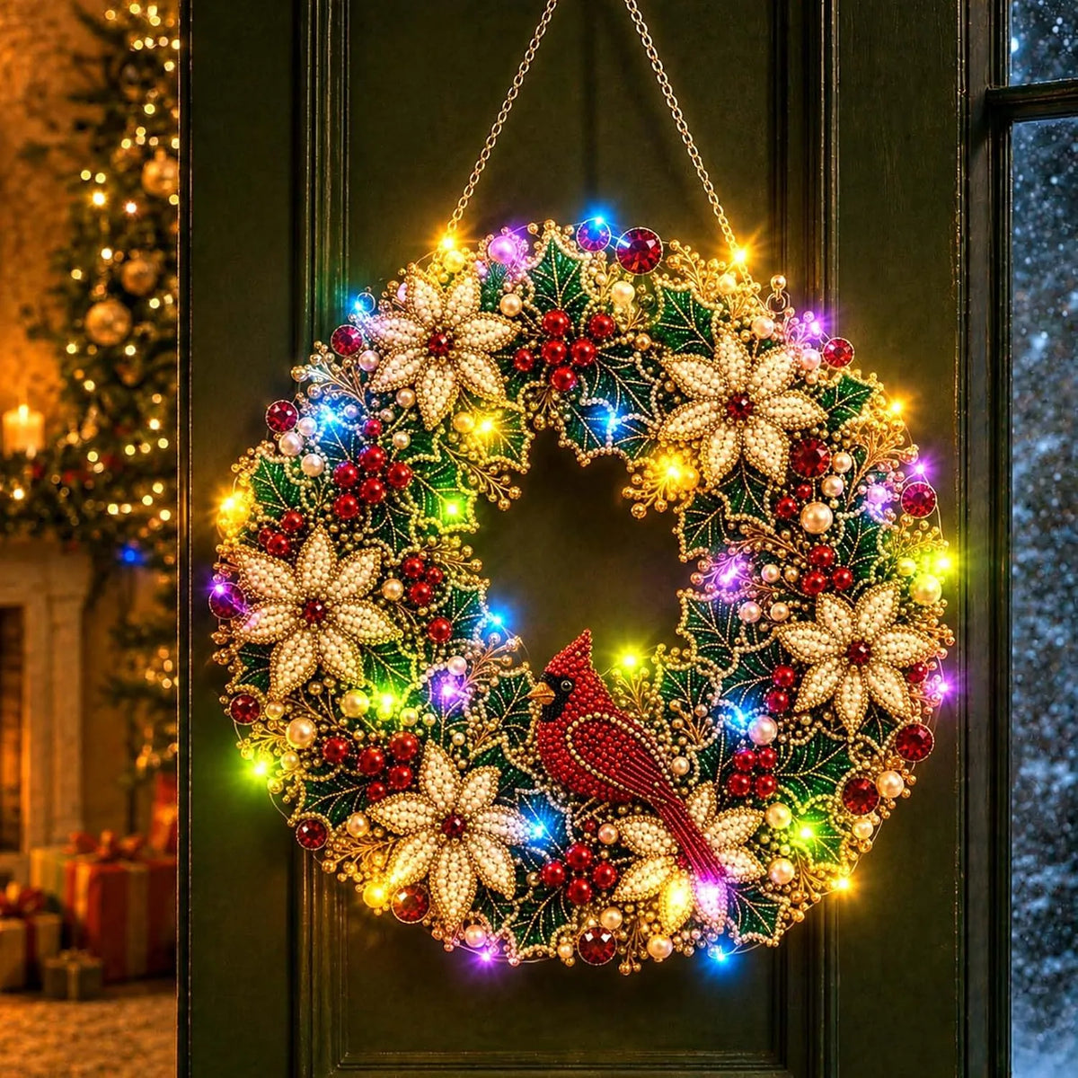 ✨DIY Diamond Painting Christmas Wreath Lighted Acrylic Holiday Door Hanging Decor🎄