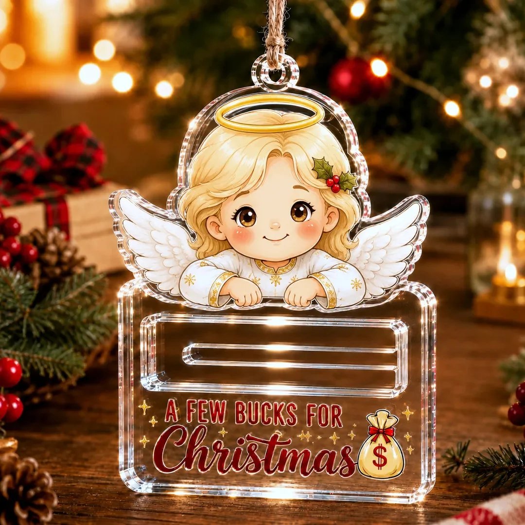 🎄Crystal-Clear Christmas Cash Holder Ornament | Premium Clear Acrylic with Festive Character Detail, Hidden Cash Slot & Hanging Rope Included 💵✨