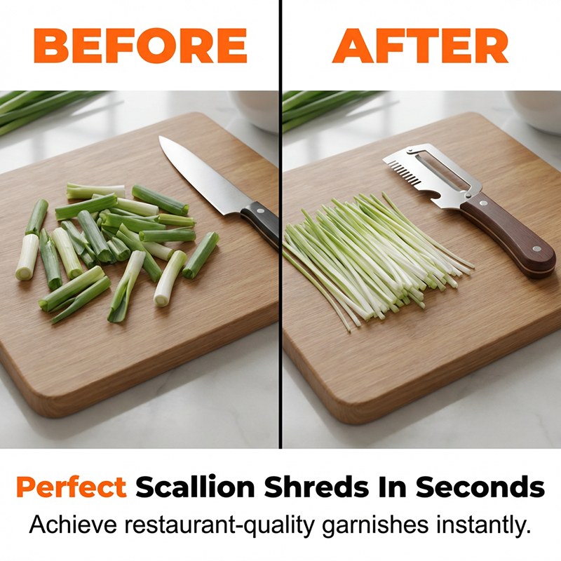 3-in-1 tool for cutting and peeling scallions