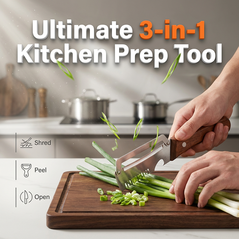 3-in-1 tool for cutting and peeling scallions